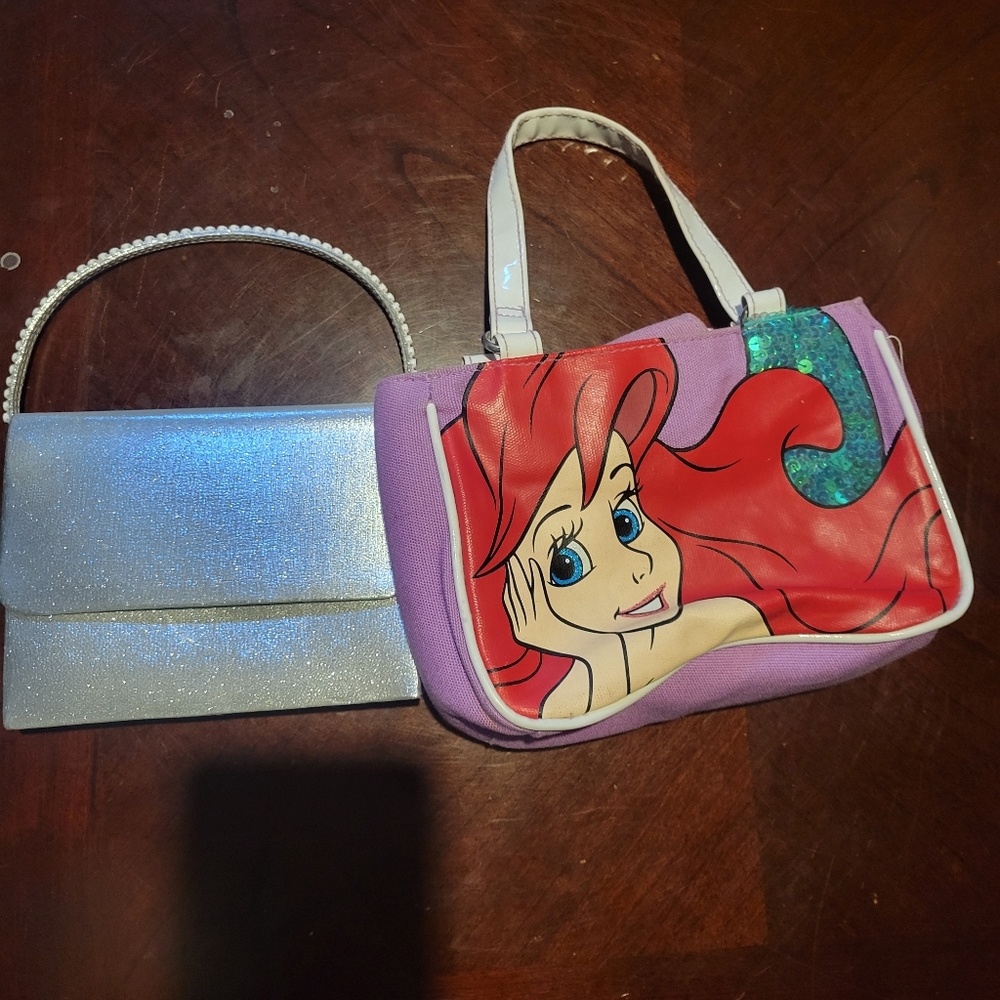 Little Mermaid and silver sparkly kids purse